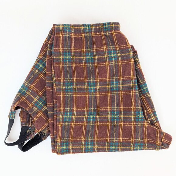 Vintage 1980s Womens Stretchy Stirrup Pants Elastic Pull-on Funky Brown Plaid - Picture 1 of 10